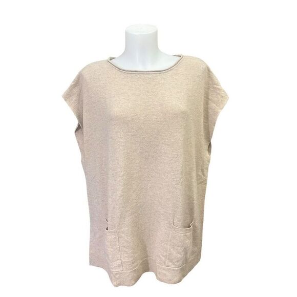 BCBG Maxazria Light Wheat 100% Lambswool Knit Layering Sweater Top Pockets‎ sz M - Picture 1 of 10